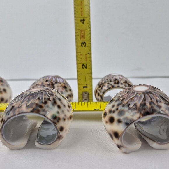 Tigar Cowrie Shell Napkin Rings with Etched Flower Design Set of 6